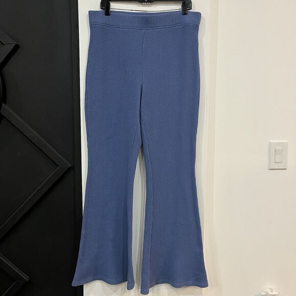 Aerie Blue High Waisted Waffle Knit Flare Pants XL Long - Picture 1 of 6